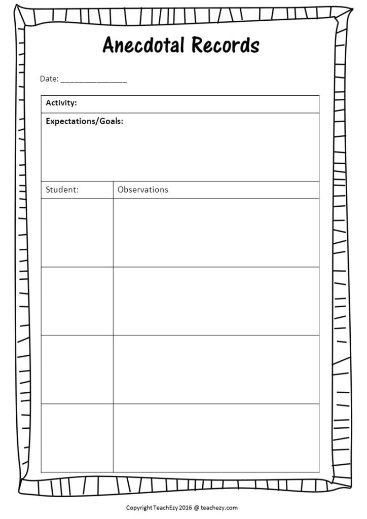 Printable Anecdotal Record Template Free Printable Templates