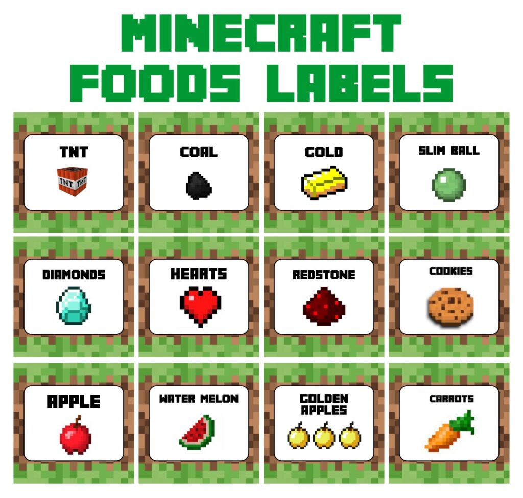 10 Best Free Minecraft Printable Food Tents Minecraft Food Minecraft Birthday Minecraft Food Labels