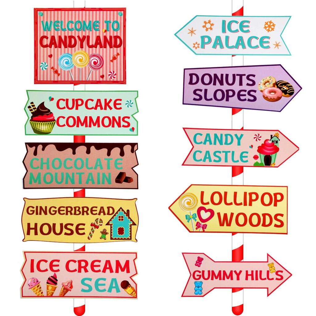 20 Pieces Candy Land Party Sign Welcome Directional Signs Street Sign Photo Prop Cutouts For Sweet Theme Birthday Decoration Amazon in Toys Games