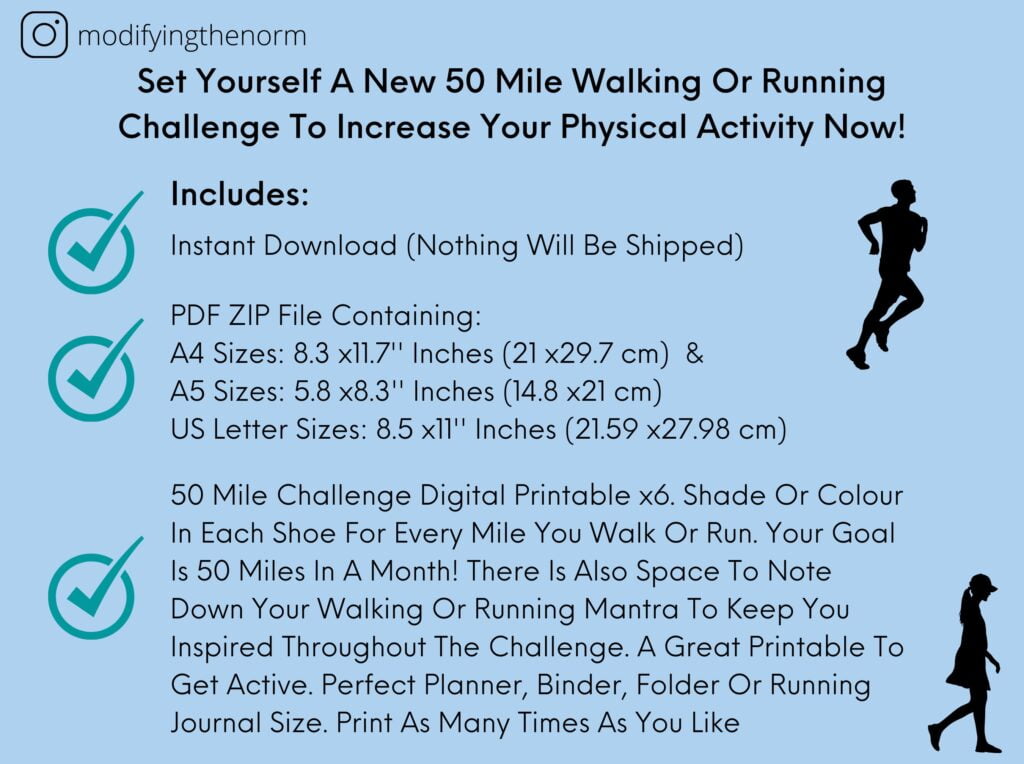 50 Mile Challenge Printable Running Or Walking Challenge Etsy