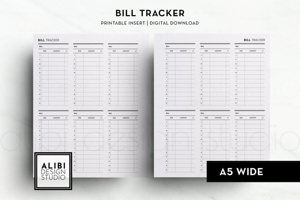A5 Wide Bill Tracker Monthly Bill Printable Planner Inserts Etsy sterreich