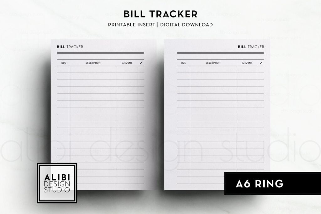 A6 Bill Tracker Monthly Bill Printable Planner Inserts Etsy