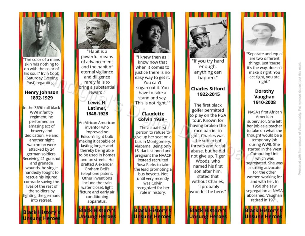 African American Bookmarks Raise Awareness Cards Unsung Heroes Etsy