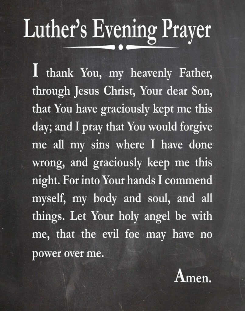 Amazon Luther s Evening Prayer Print Daily Christian Prayer Art 12 X 16 Chalkboard Black Posters Prints