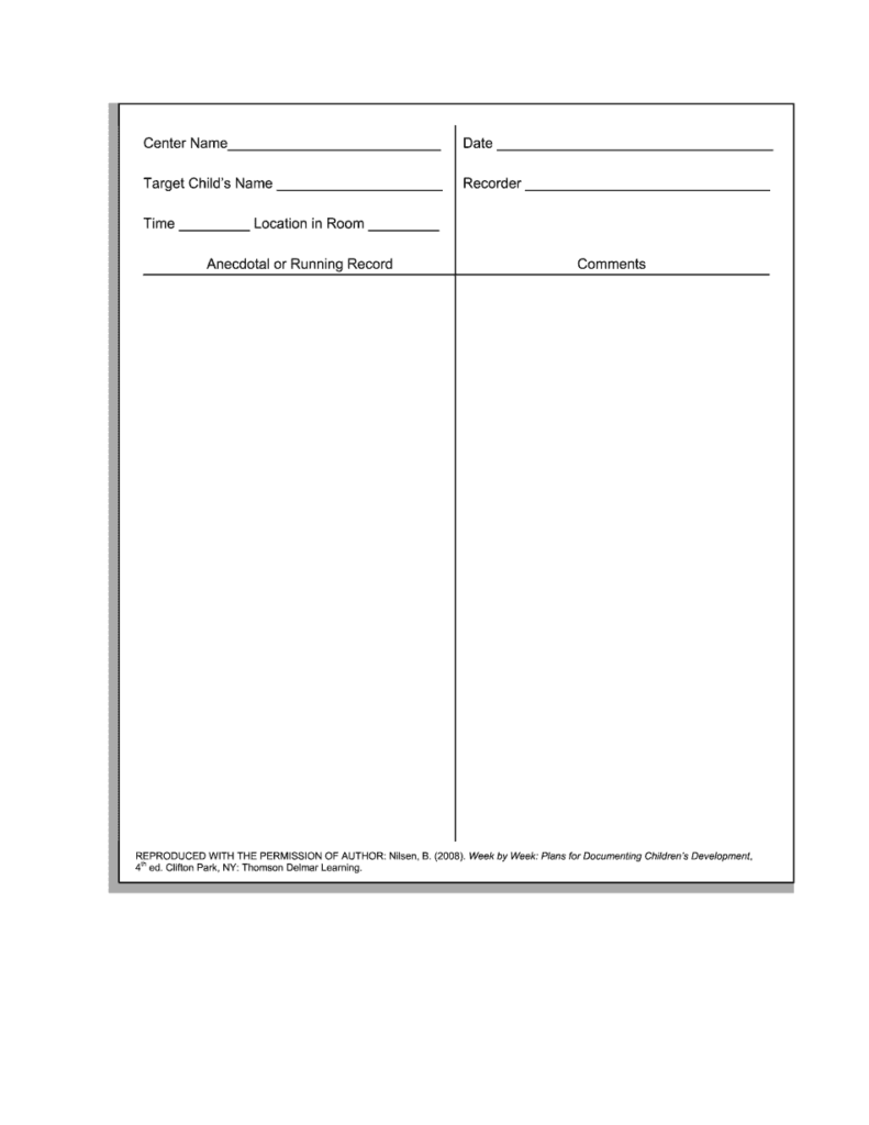 Anecdotal Record Template Printable Blank PDF Online
