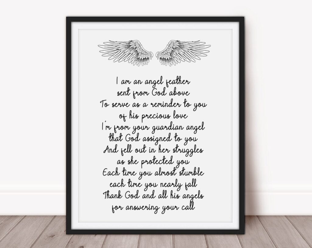 Angel Feather Wall Decor Poem Wall Art Religious Print Angels Etsy