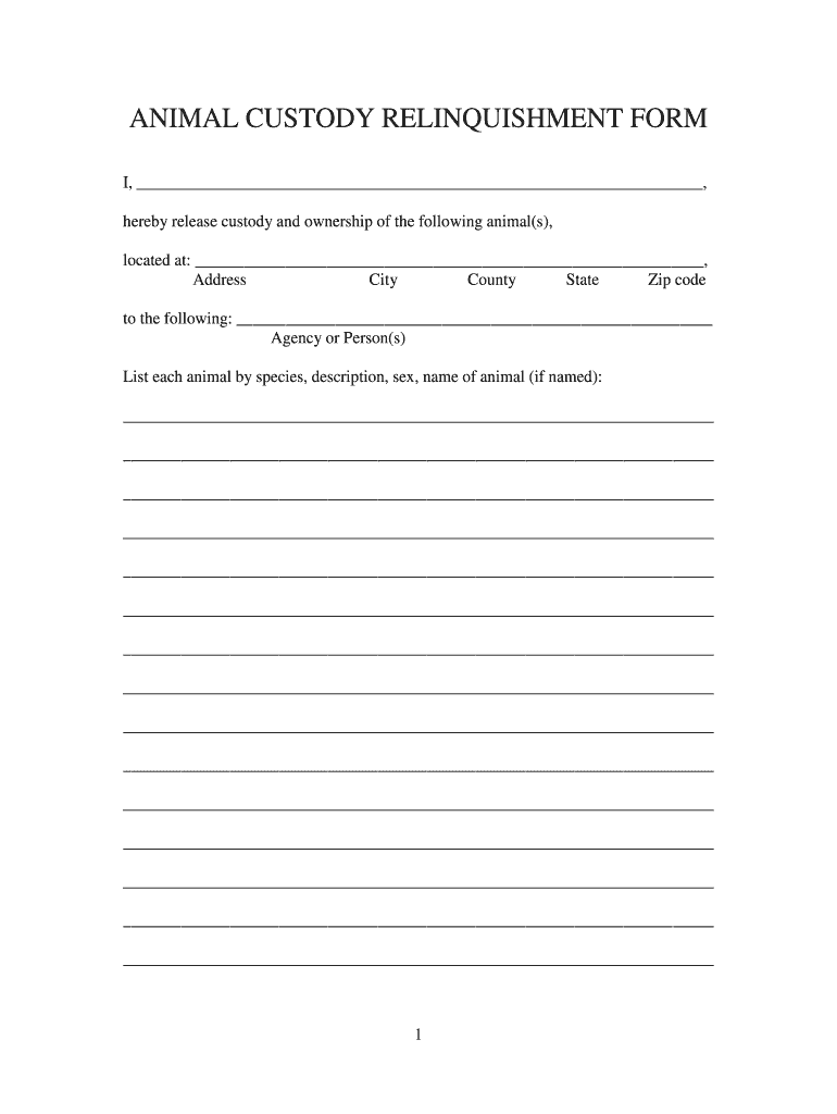 Animal Relinquishment Form Fill Online Printable Fillable Blank PdfFiller