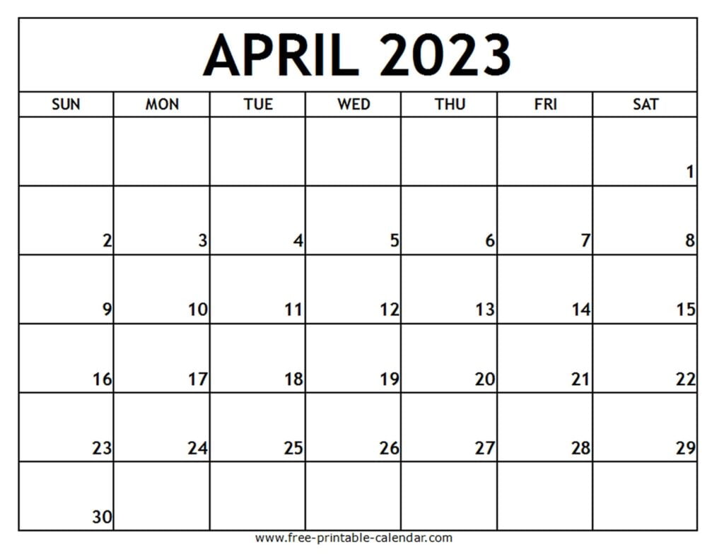 April 2023 Printable Calendar Free printable calendar