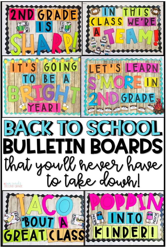 Back To School Bulletin Boards These Printable Bulletin Board Sets Make Back To School Bulletin Boards Preschool Bulletin Boards Kindergarten Bulletin Boards