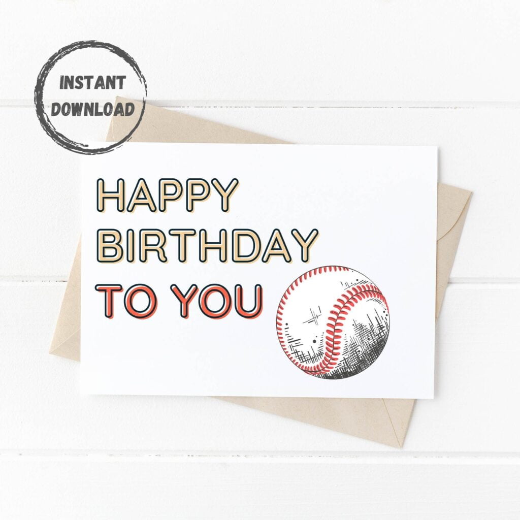 Baseball Birthday Card Printable Greeting Card Digital Etsy