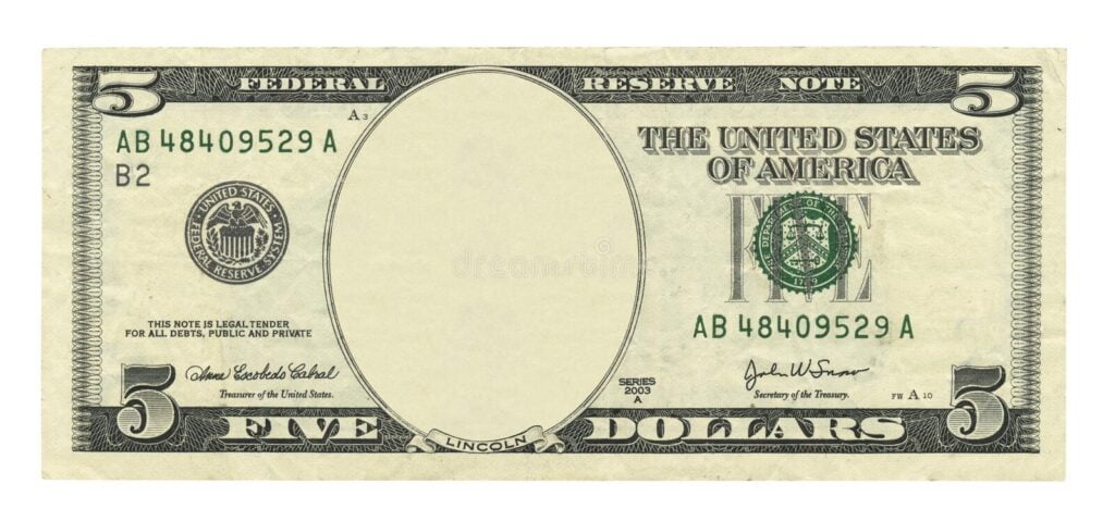 5 Dollar Bill Printable