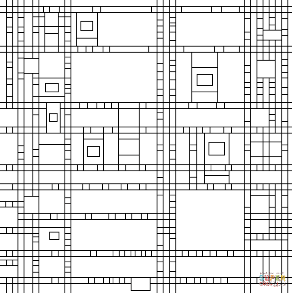 Broadway Boogie Woogie By Piet Mondrian Coloring Page Free Printable Coloring Pages