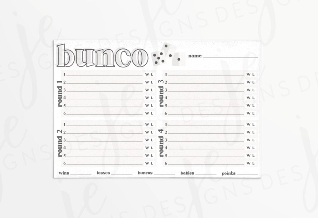 Bunco Score Card Printable Basic Score Sheet Instant Etsy Australia