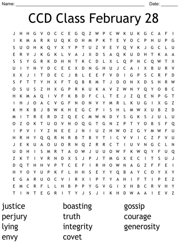 CCD Class February 28 Word Search WordMint