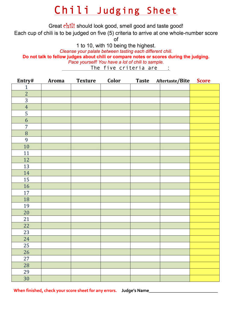 Chili Judging Sheet Fill Out Sign Online DocHub