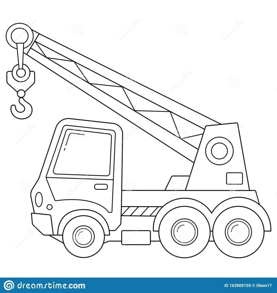 Coloring Page Outline Of Cartoon Truck Crane Construction Vehicles Stock Vector Illustration Of Driving Line 163909159