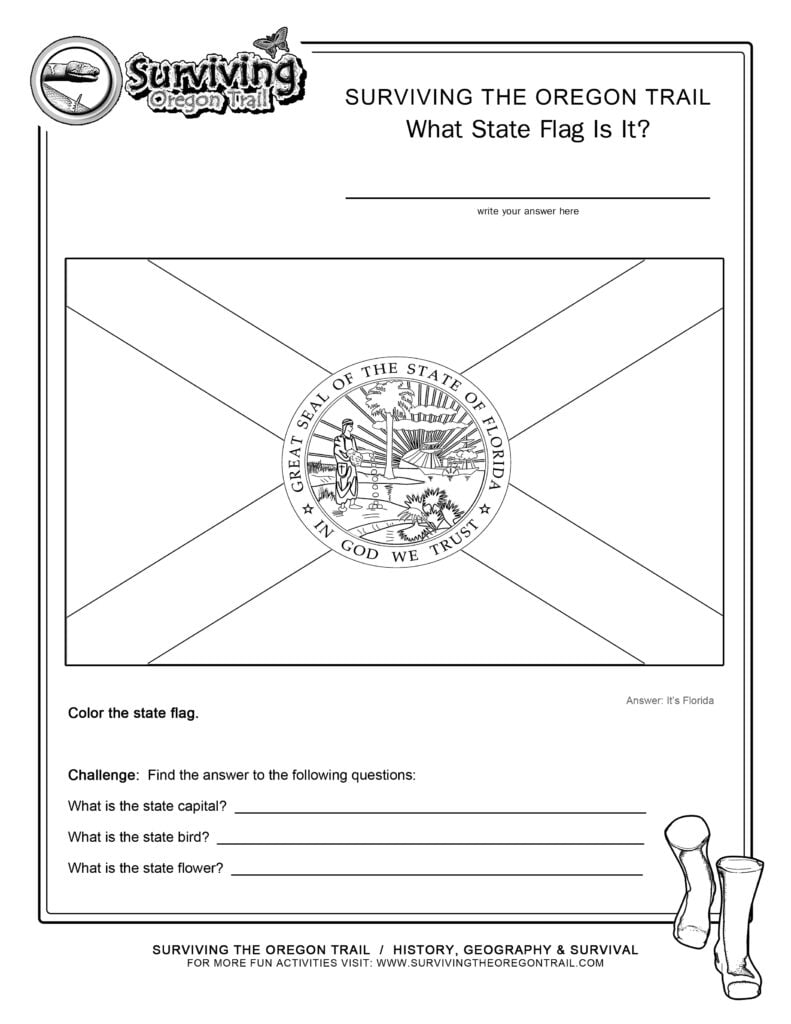 Coloring Page State Flag Florida Printable Worksheet Surviving The Oregon Trail