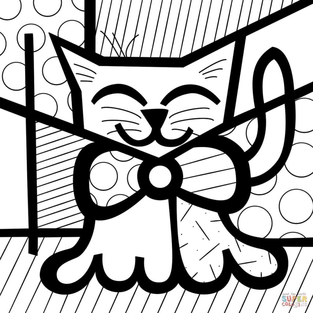 Cute Cat By Romero Britto Coloring Page Free Printable Coloring Pages