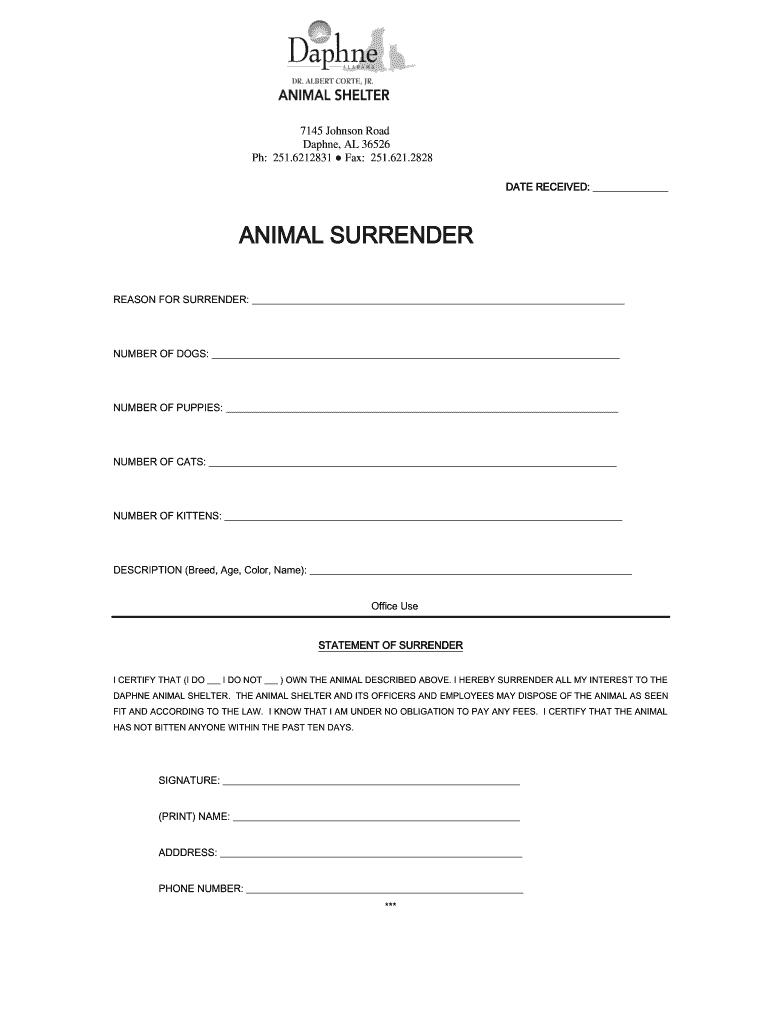 Daphne Animal Shelter Fill Out Sign Online DocHub