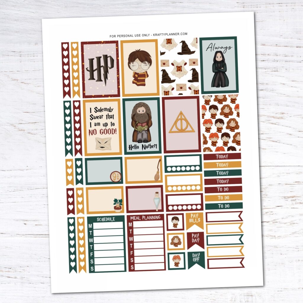 DAY 7 Free Printable Harry Potter Printable Planner Stickers Krafty Planner