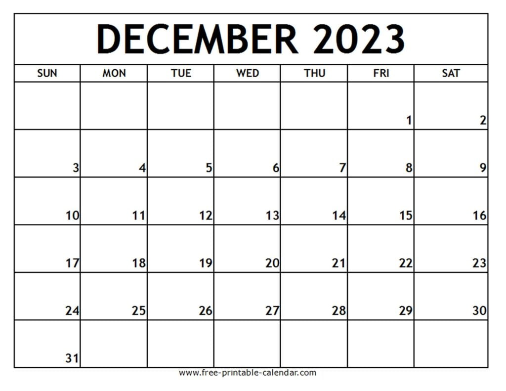 December 2023 Printable Calendar Free printable calendar