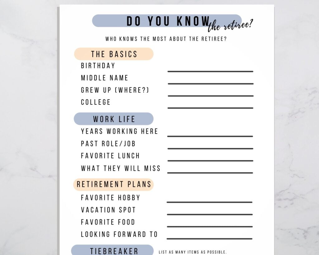 Do You Know The Retiree Printable Retirement Game Icebreaker Etsy Retirement Parties Icebreaker Activities Military Retirement Parties