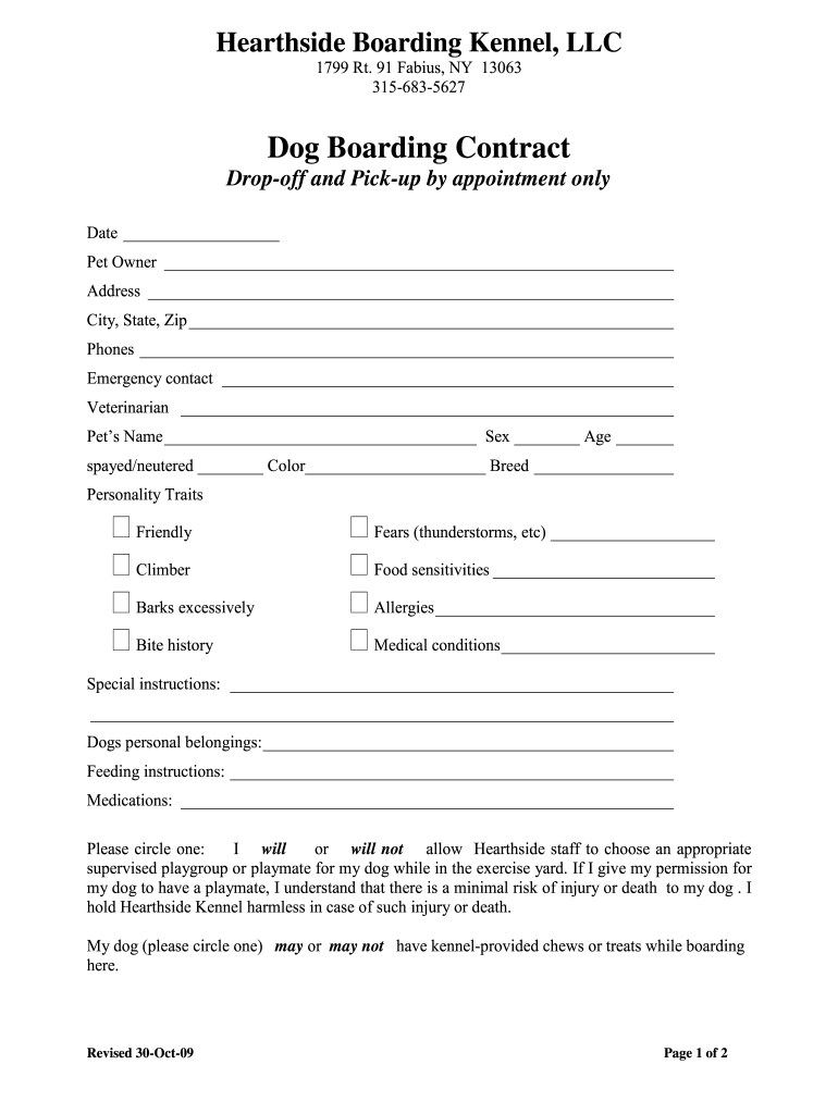 Dog Boarding Contract Fill Out Sign Online DocHub
