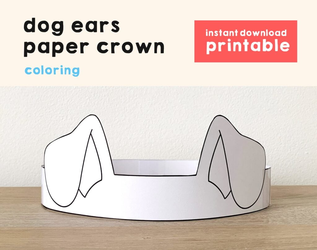 Dog Ears Paper Crown Party Coloring Printable Kids Craft Puppy Etsy de