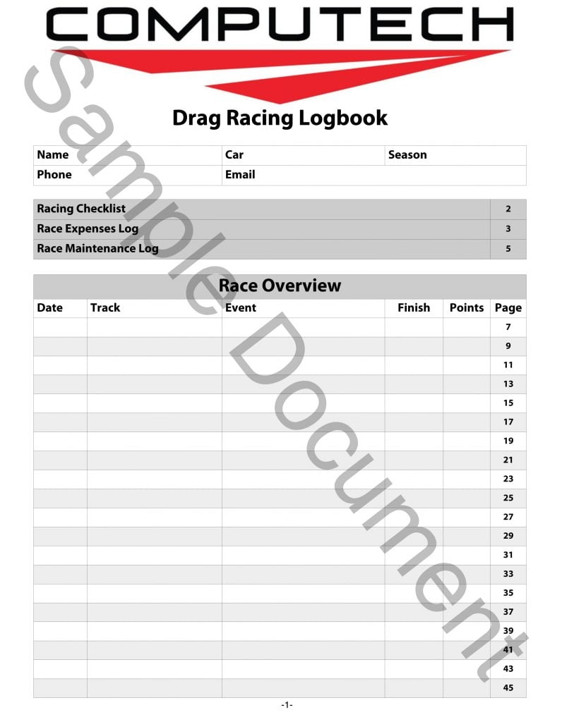 Printable Drag Racing Logbook