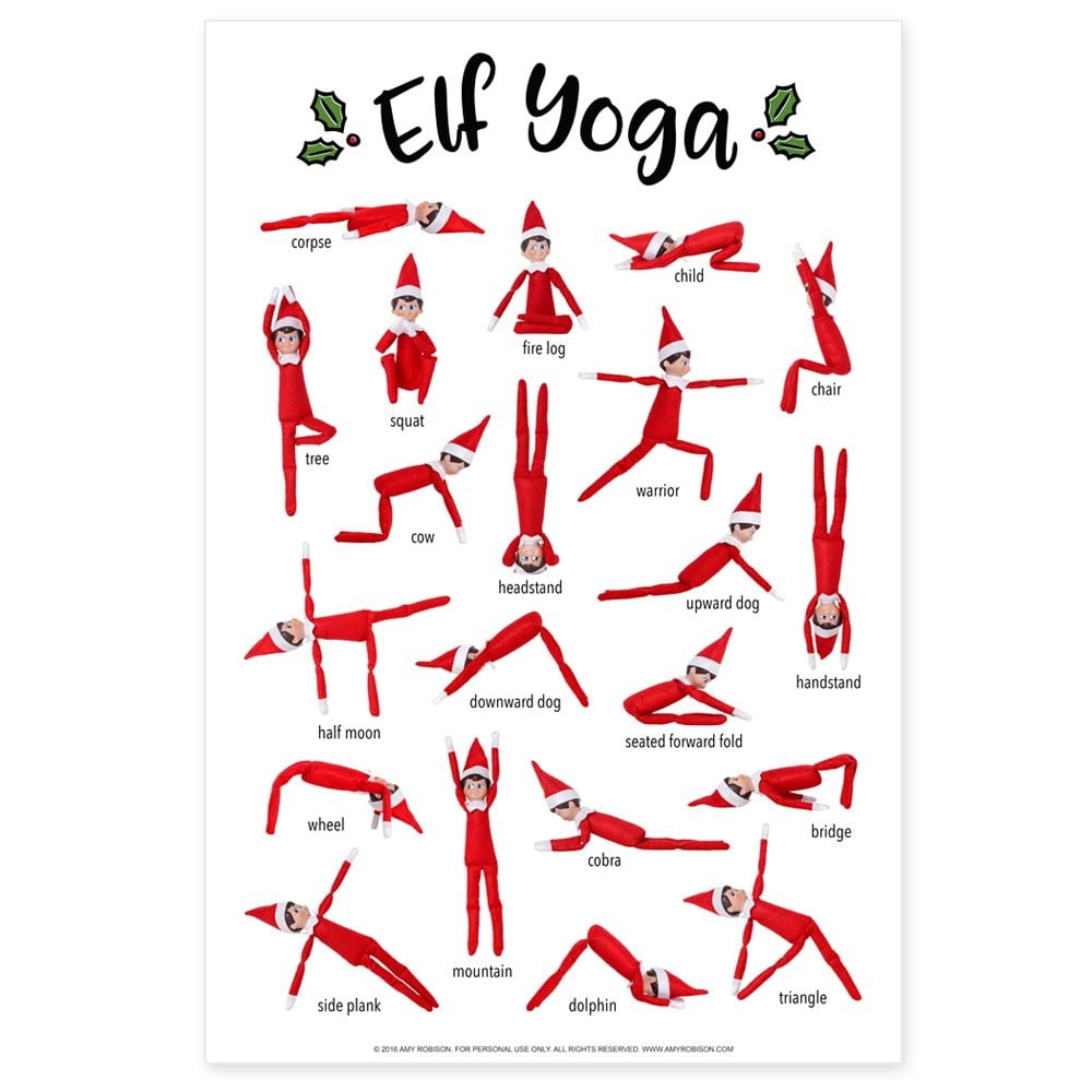 Elf Yoga Poster Printable Amy Robison Elf Activities Elf On Shelf Printables Christmas Elf