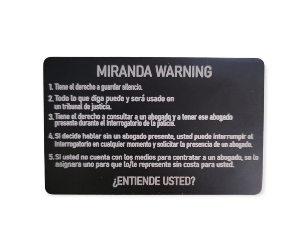 English spanish Miranda Warning Card Law Enforcement Metal Etsy Canada