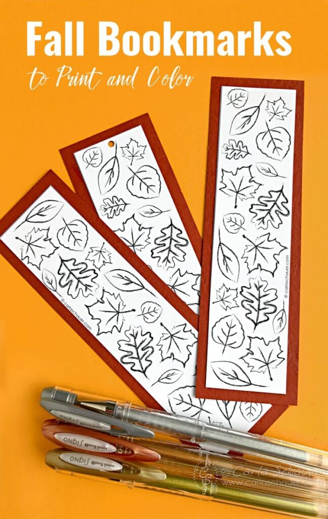 Fall Leaf Printable Coloring Bookmarks Carla Schauer Designs