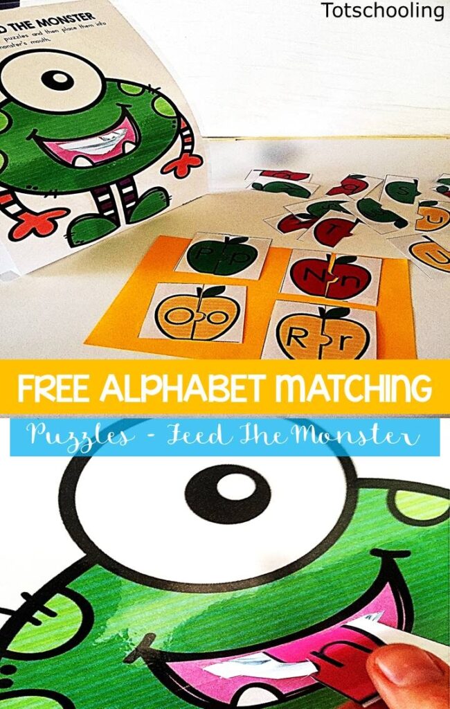 Feed The Monster Alphabet Puzzles Totschooling Toddler Preschool Kindergarten Educational Printables