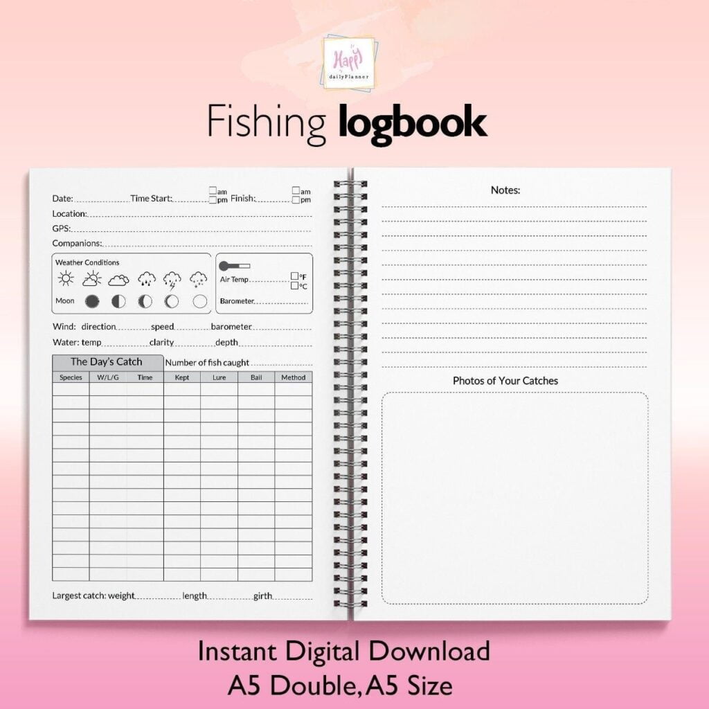 Fishing Log Book A5 Printable Fishing Log Book Etsy Book Template A5 Printables Fish