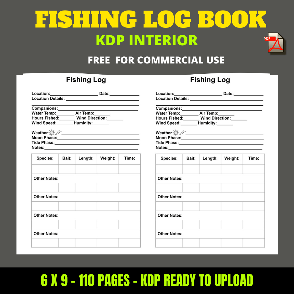 Fishing Log Book KDP Interior Kdp Finance Journal Book Template