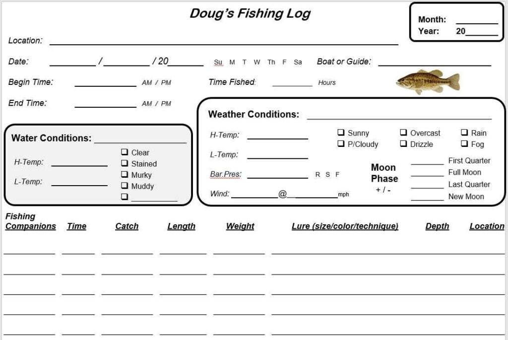Printable Fishing Log Template