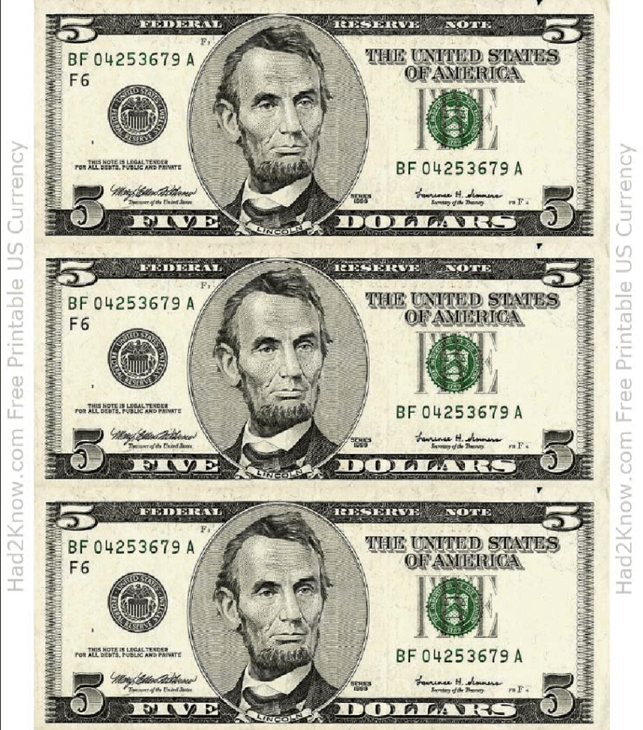 Five Dollar Bill Template Front Download Printable PDF Templateroller