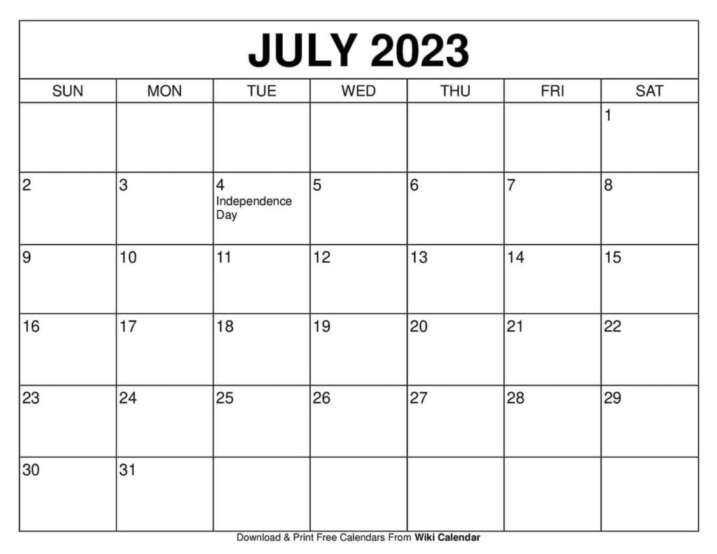 Free Printable July 2023 Calendar Templates With Holidays Wiki Calendar