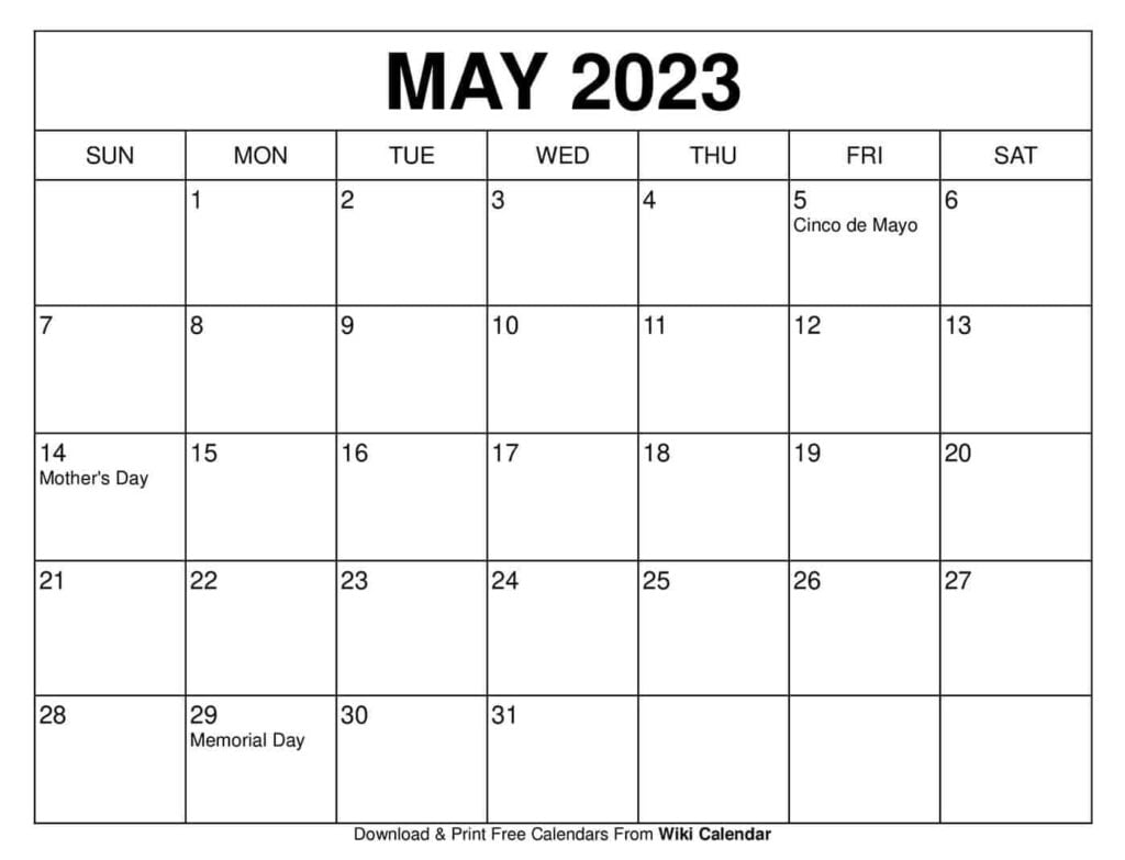 Free Printable May 2023 Calendar Templates With Holidays Wiki Calendar