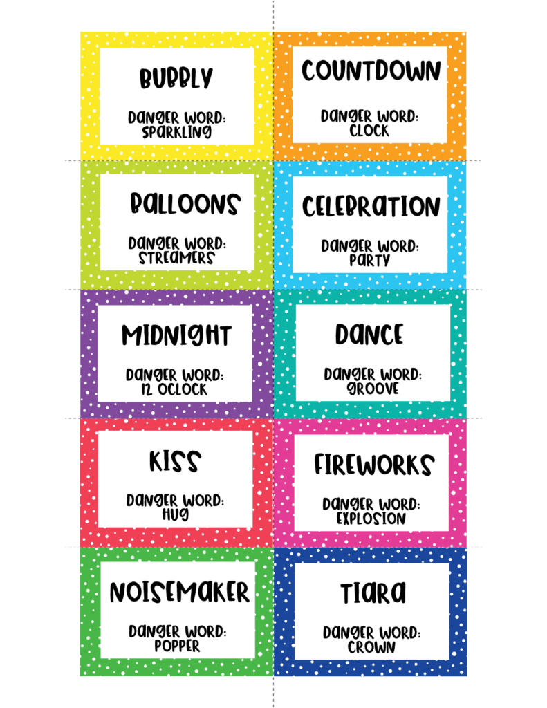 Free Printable New Year s Eve Danger Words Game Play Party Plan