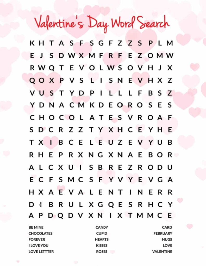 Free Printable Valentine s Day Word Search PDF Freebie Finding Mom