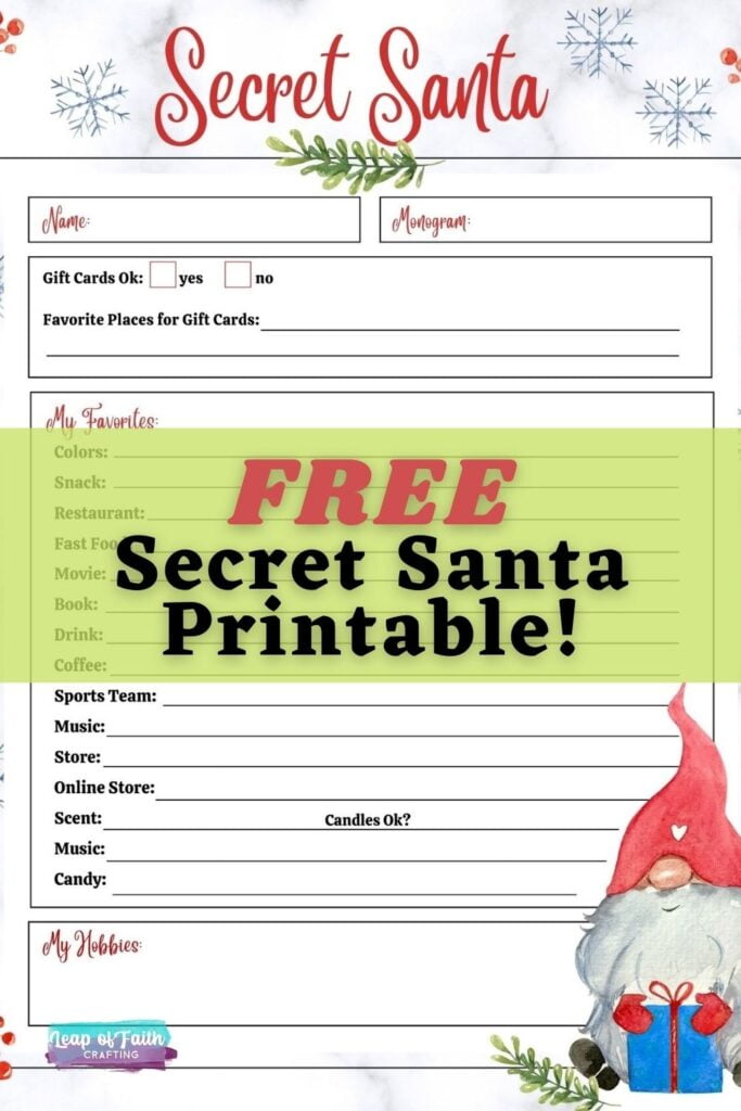 FREE Secret Santa List Printable Questionnaire 2 Options Leap Of Faith Crafting