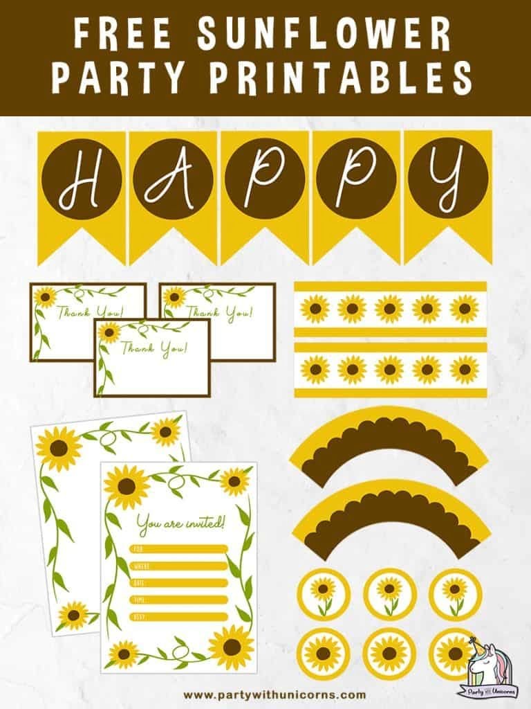 Free Sunflower Party Printables Free Download Party With Unicorns Sunflower Party Sunflower Birthday Parties Sunflower Party Themes