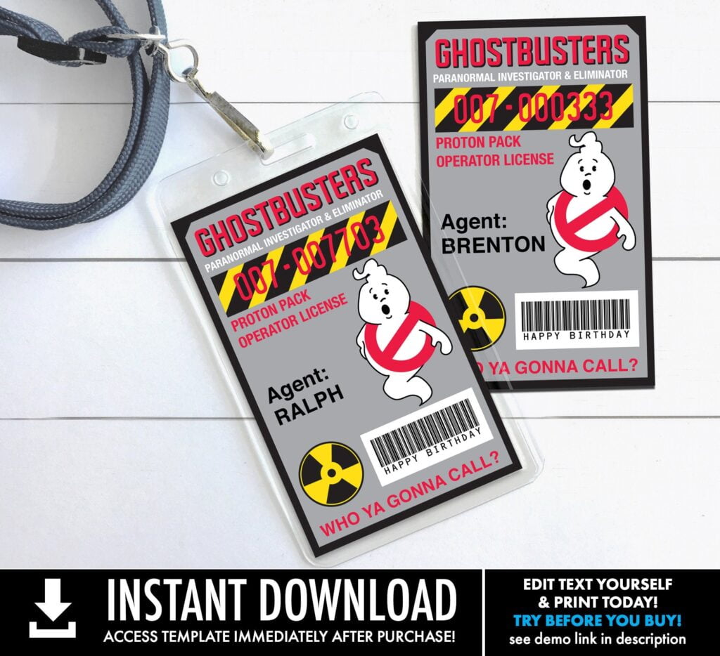 Ghost ID Badges Ghost buster Inspired ID Badge Birthday Etsy de