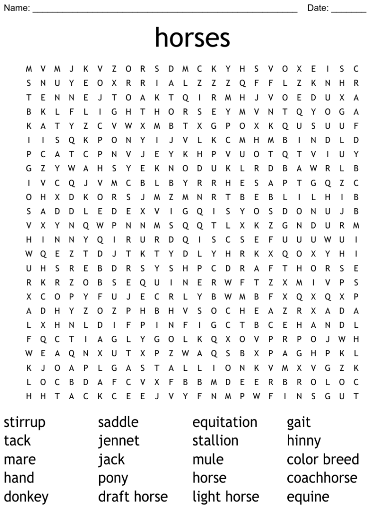 Horses Word Search WordMint