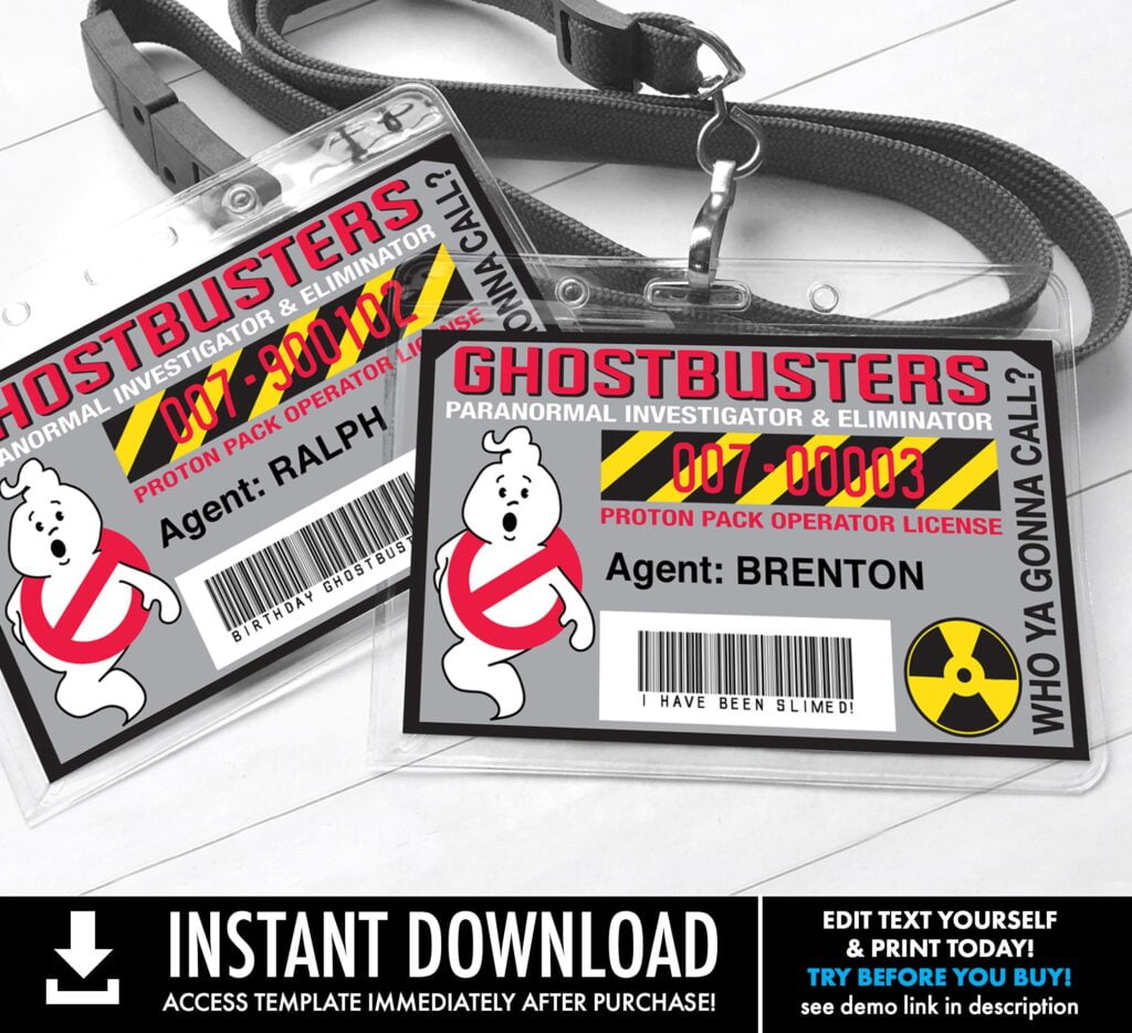 ID Badges Ghost buster Inspired I D Badge Birthday Party Etsy de