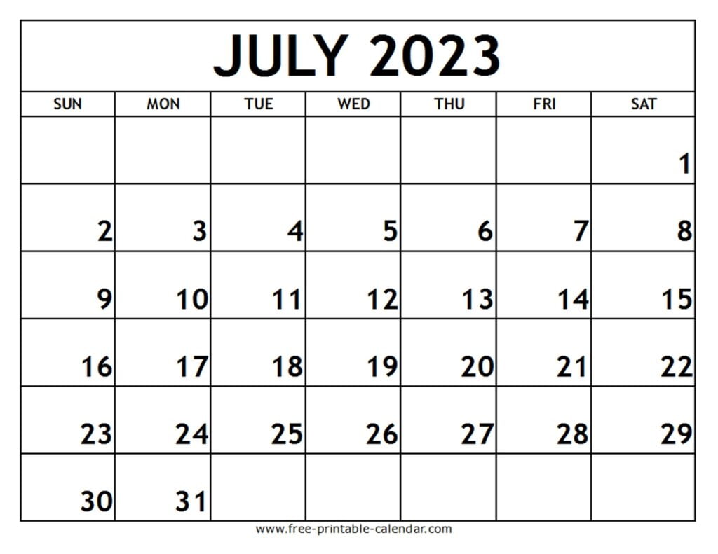 July 2023 Printable Calendar Free printable calendar