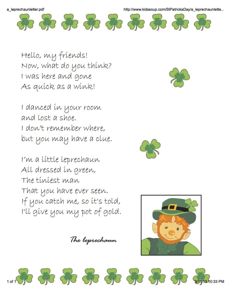 LETTER FROM THE LEPRECHAUN St Patrick Day Activities St Patrick s Day Games St Patricks Day Crafts For Kids