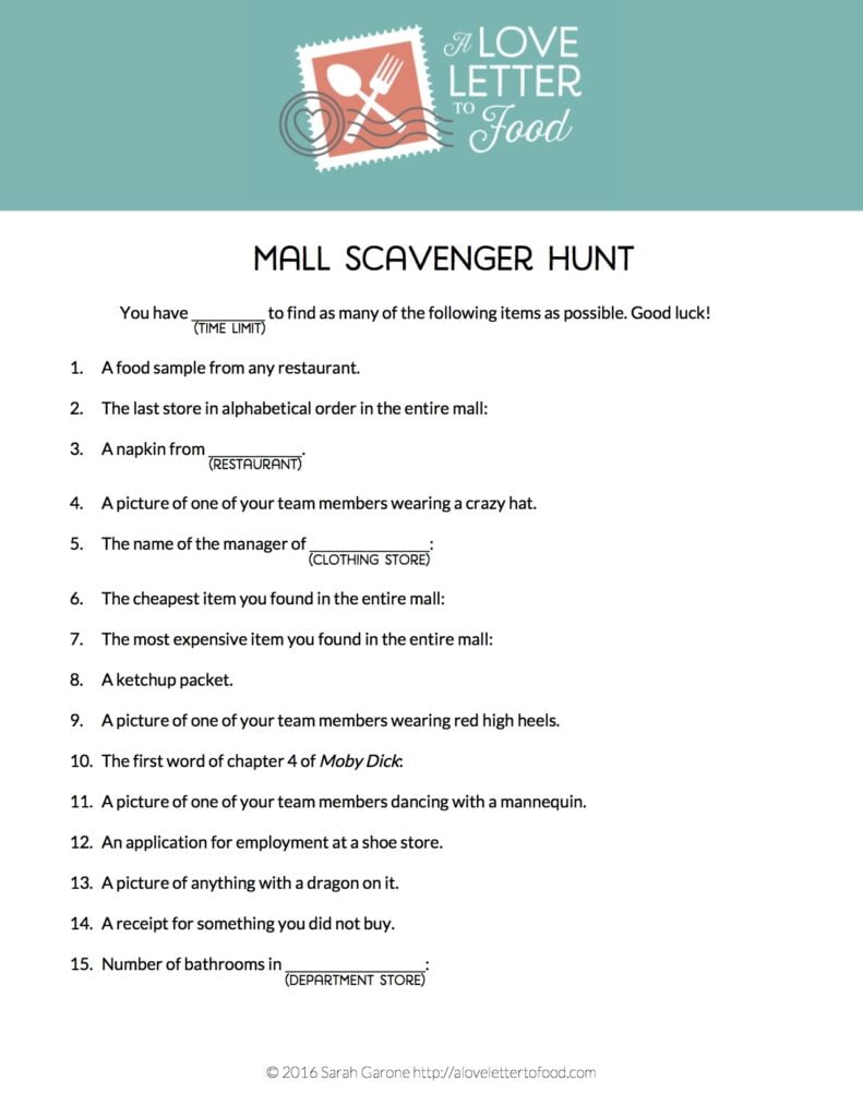 Mall Scavenger Hunt A Love Letter To Food