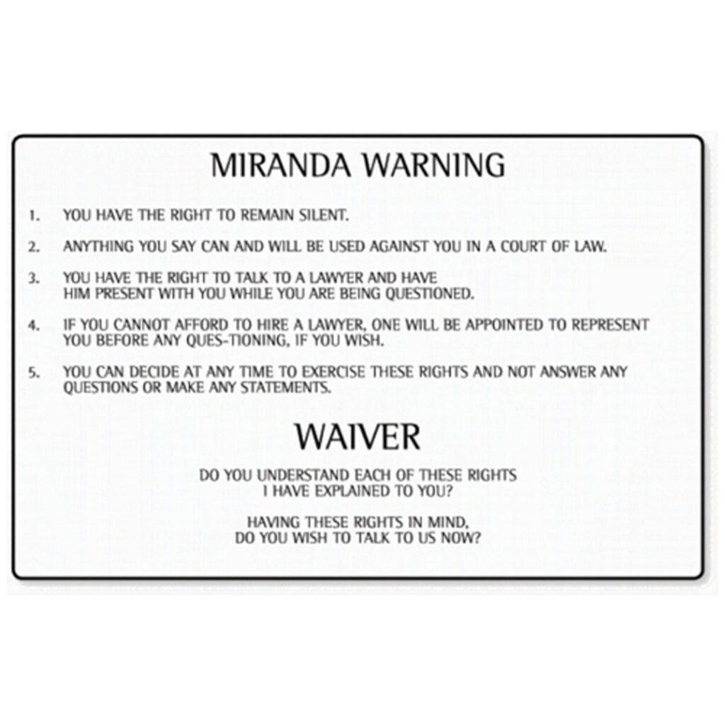 Miranda Card Reference Materials Streichers